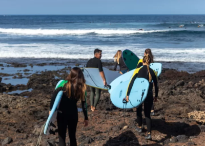 students going for a group surfing lesson in Playa de Las Americas, Tenerife