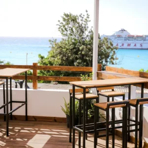 Terrace with stunning ocean view at surf hostel in Tenerife